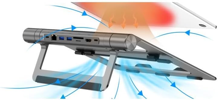 WiWU A821CH – Aluminum Laptop Stand with 8-in-1 Hub, Adjustable, Portable, Durable