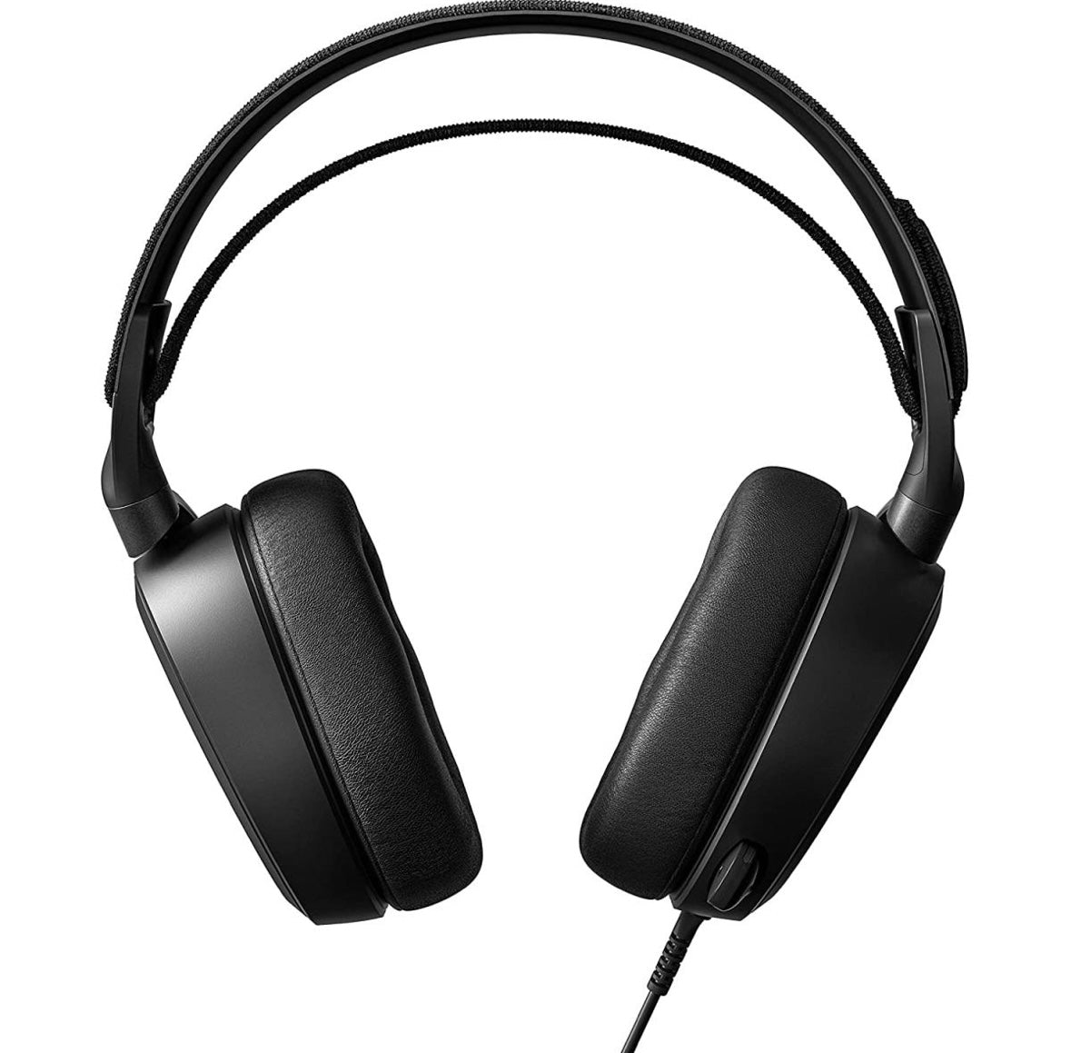 Black headphones on a white background