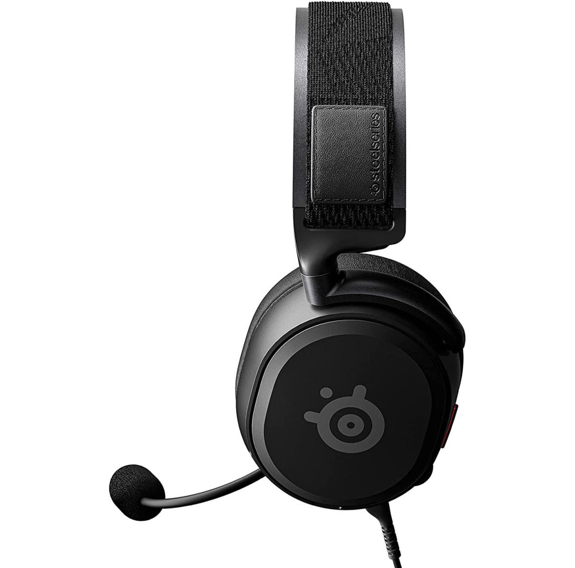 Black gaming headset with SteelSeries logo on a white background
