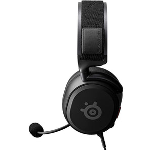 Black gaming headset with SteelSeries logo on a white background