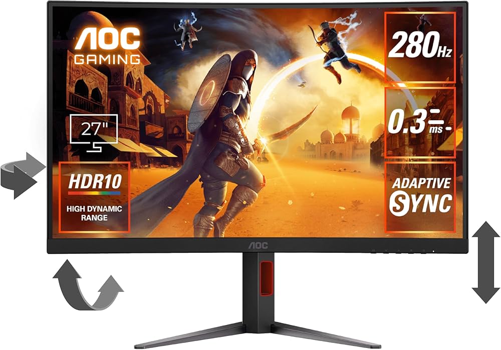 AOC C27G4Z – 27" Curved FHD Gaming Monitor, 280Hz, 0.3ms, Adaptive Sync, VA Panel