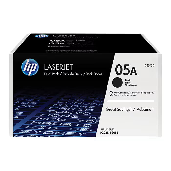 HP 05A Black Original Toner Cartridge (CE505D) 2-Pack – Genuine HP LaserJet Toner