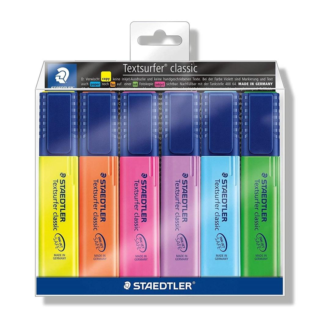 Staedtler Textsurfer Classic 364 Highlighter Set – 6 Assorted Colours, Inkjet Safe