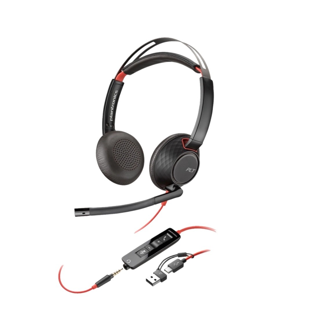 Poly Blackwire 5220 Stereo USB-C Headset with 3.5mm and USB-A Adapter