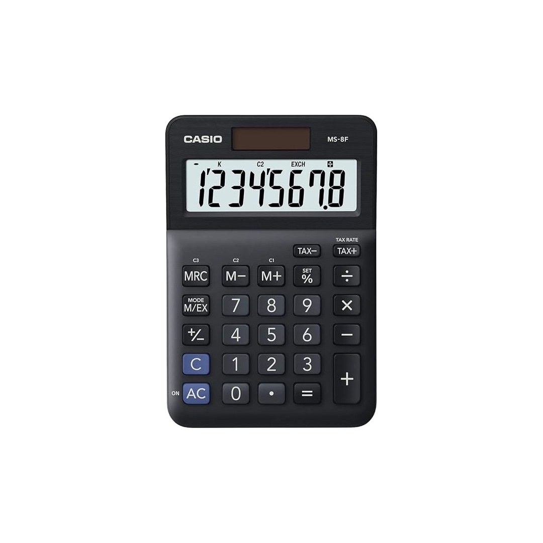 Casio MS-8F 8-Digit Mini Desk Calculator with Currency Exchange & Tax Function