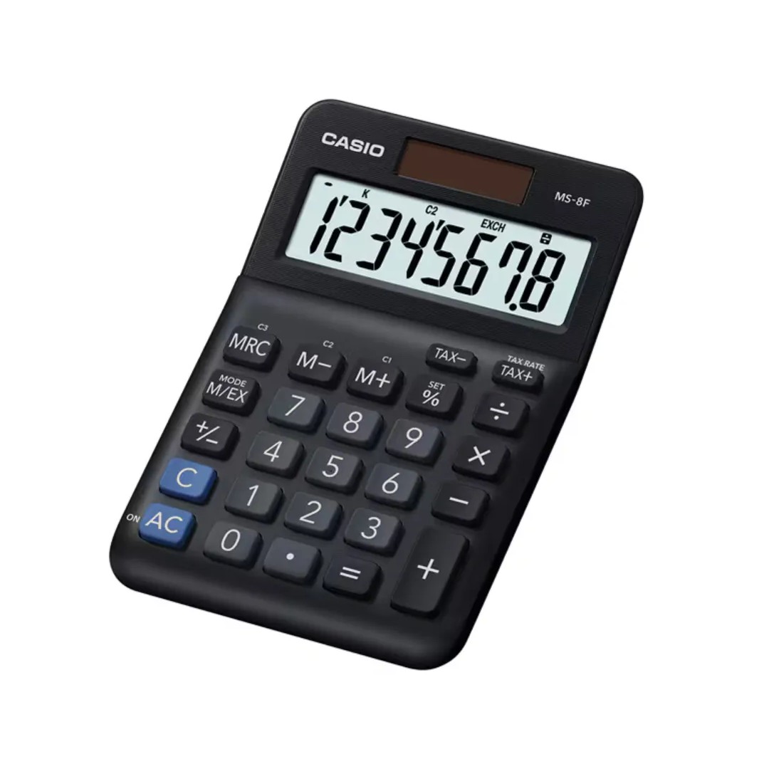 Casio MS-8F 8-Digit Mini Desk Calculator with Currency Exchange & Tax Function