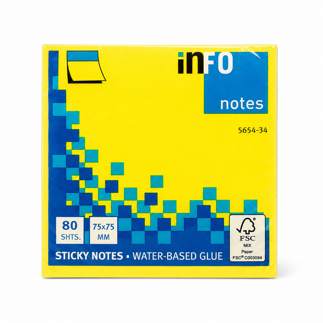 Info Notes Sticky Notes, 75x75mm, 80 Sheets, Yellow