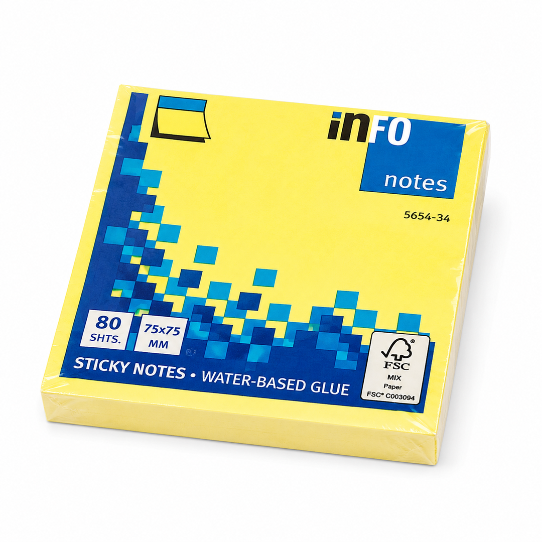Info Notes Sticky Notes, 75x75mm, 80 Sheets, Yellow