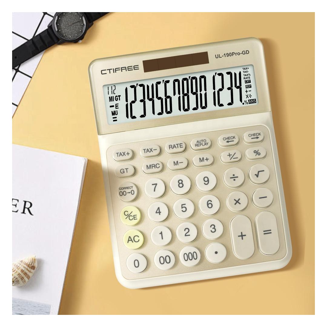 CTIFREE UL-190Pro-GD 14-Digit Large Screen Desktop Calculator – Gold