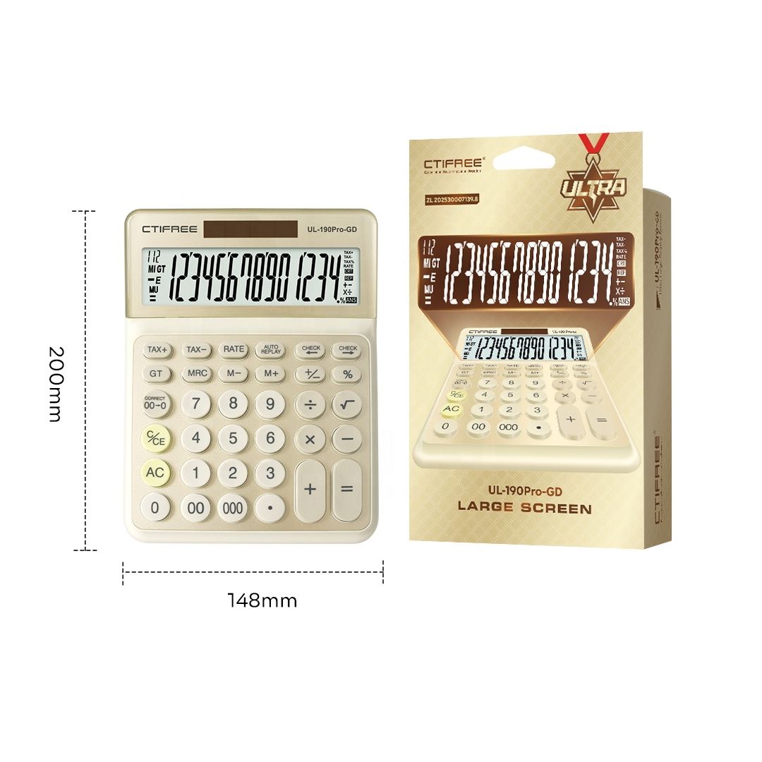 CTIFREE UL-190Pro-GD 14-Digit Large Screen Desktop Calculator – Gold