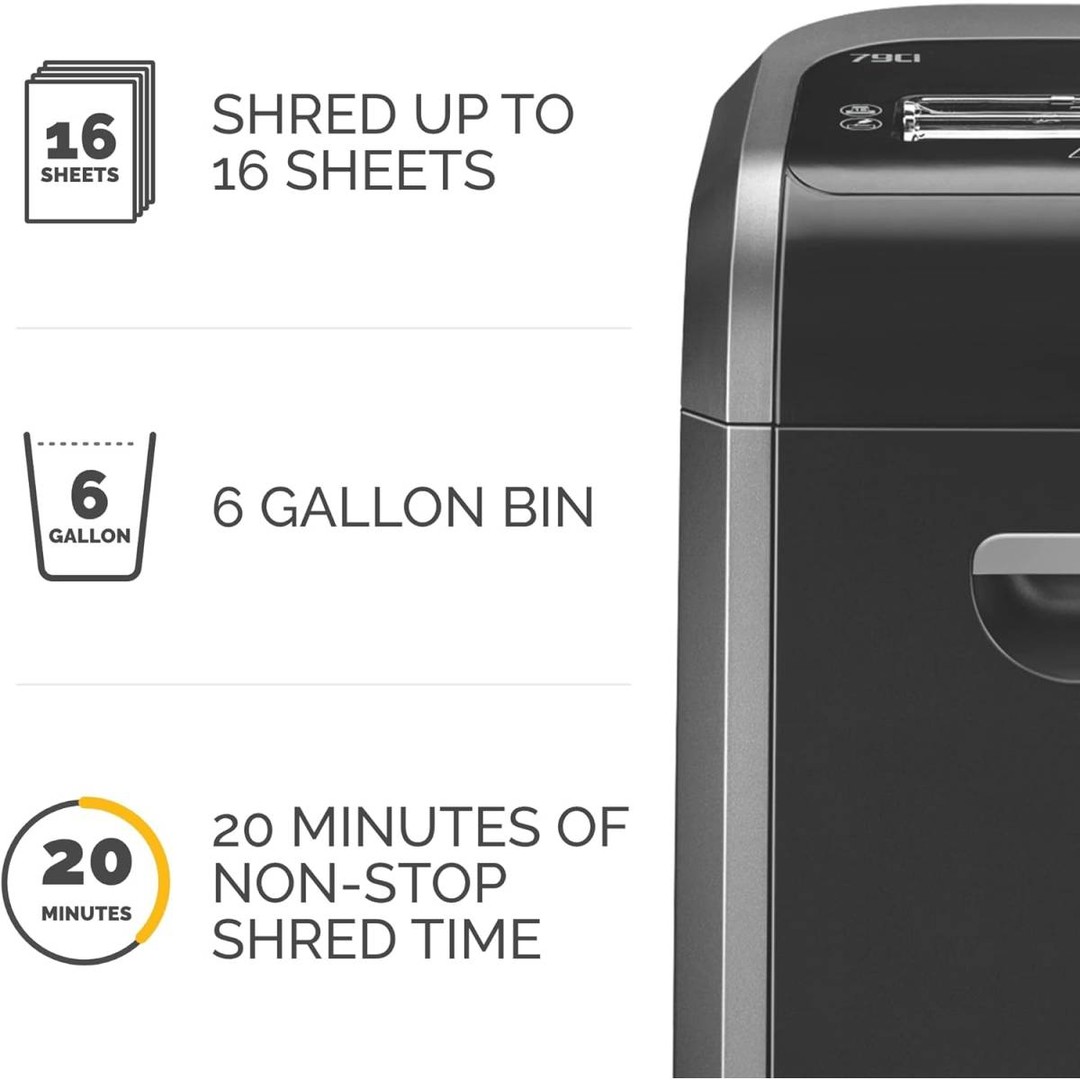 Fellowes PowerShred 79Ci Cross-Cut Paper Shredder, 16-Sheet Capacity