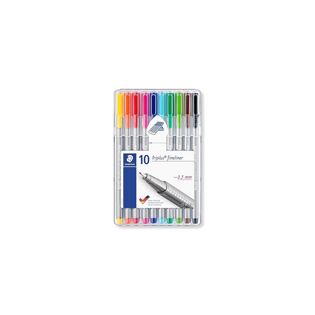 Staedtler Triplus Fineliner Pens SB10, 0.3mm, 10 Assorted Colors
