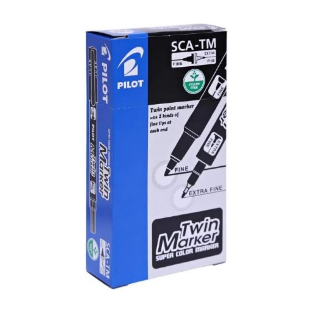Pilot SCA-TM Twin Marker, Fine & Extra Fine, Black, Xylene-Free