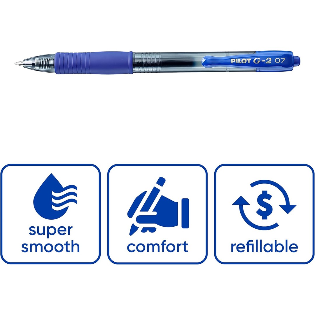 Pilot G-2 07 Retractable Gel Pen, 0.7mm Fine, Blue Ink