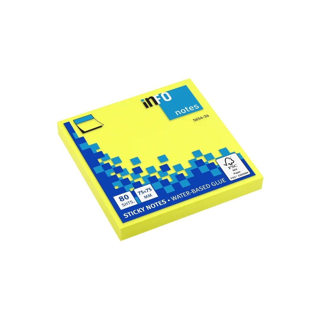 Info Notes Sticky Notes 75×75 mm – Water-Based Glue, FSC Certified (80 Sheets)