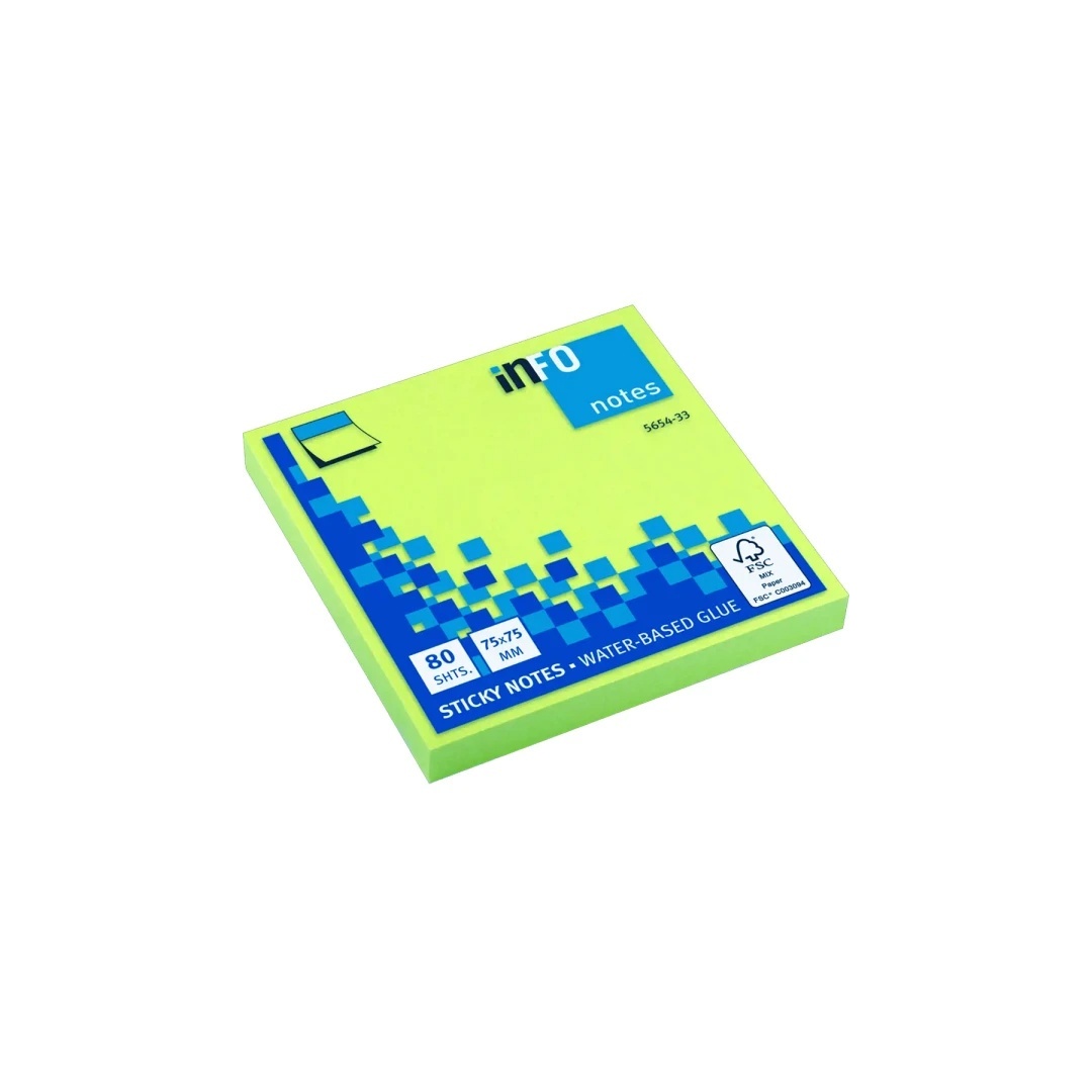 Info Notes Sticky Notes 75×75 mm – Water-Based Glue, FSC Certified (80 Sheets)