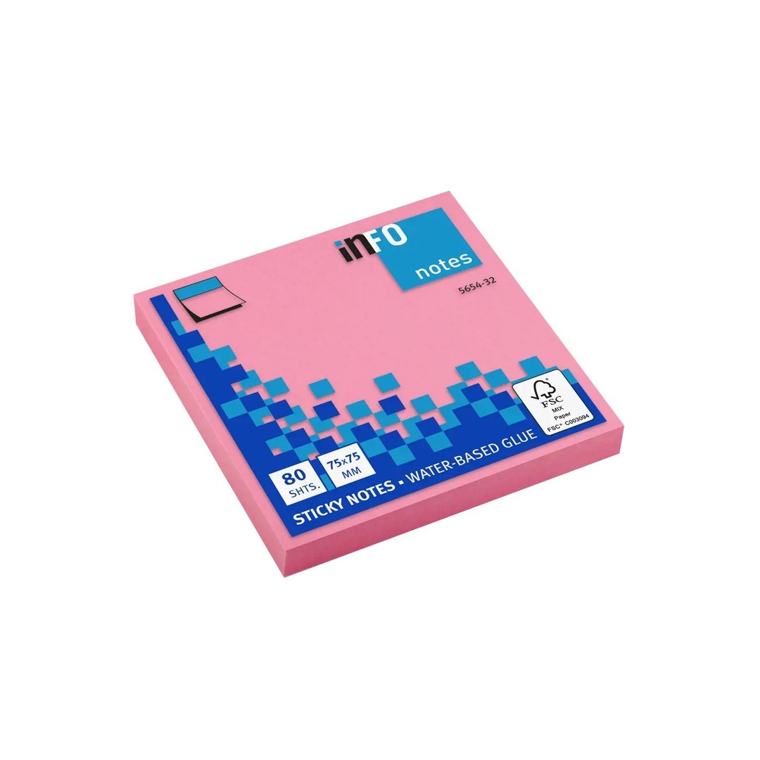 Info Notes Sticky Notes 75×75 mm – Water-Based Glue, FSC Certified (80 Sheets)