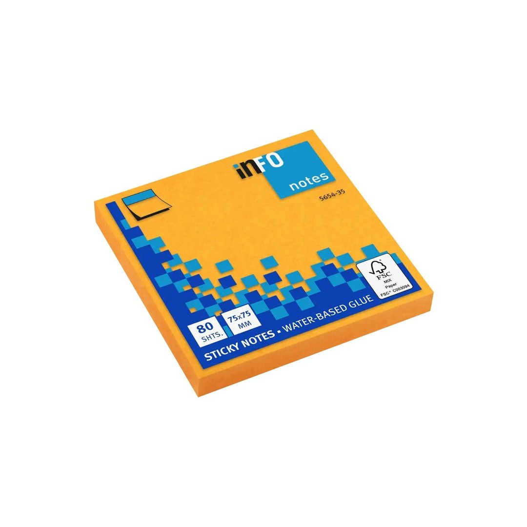 Info Notes Sticky Notes 75×75 mm – Water-Based Glue, FSC Certified (80 Sheets)