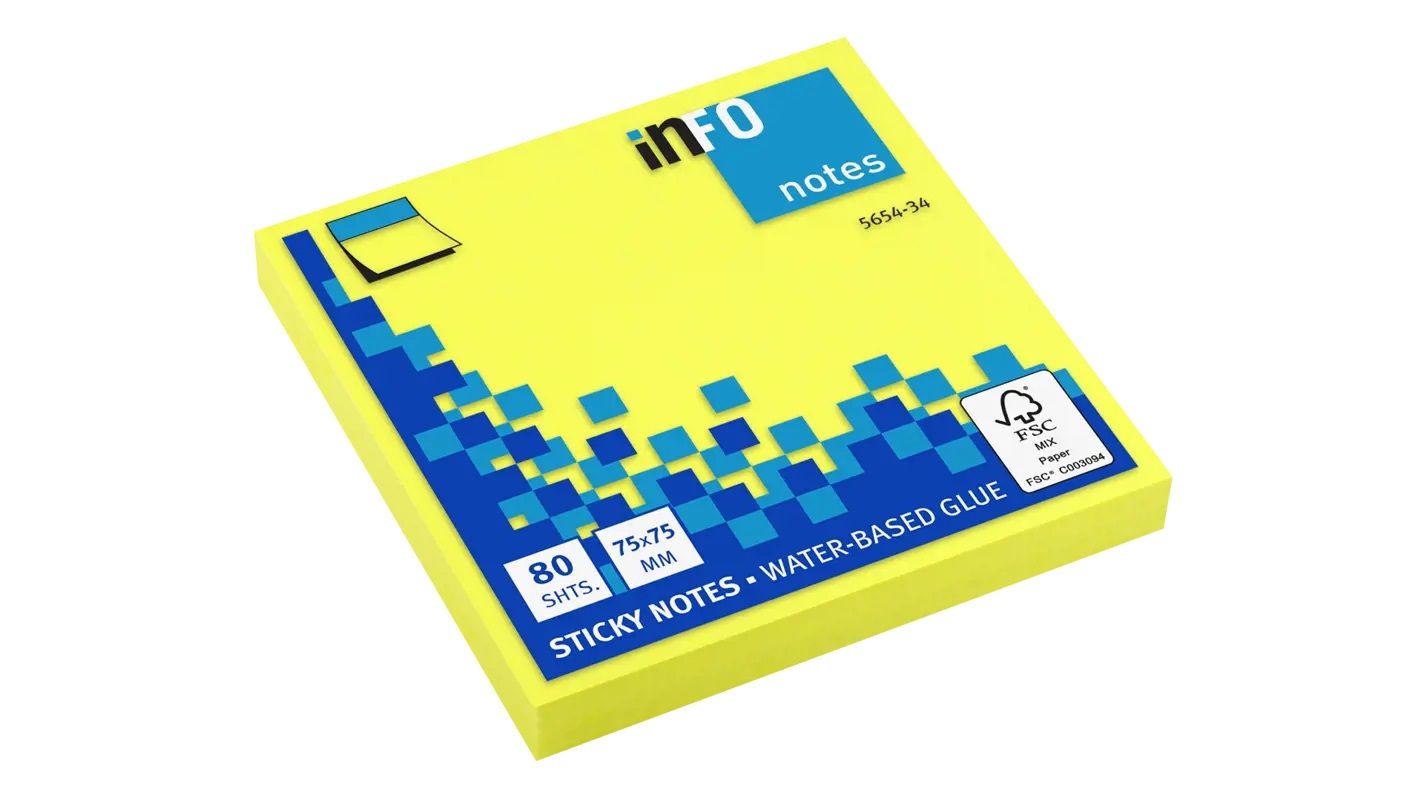 Info Notes Sticky Notes 75x75mm (80 Sheets)