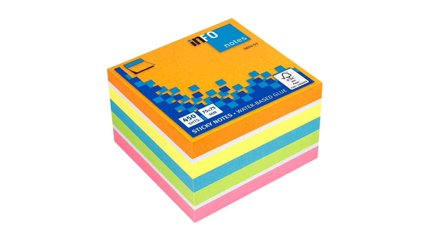 Info Notes Sticky Note Cube 75x75mm mix