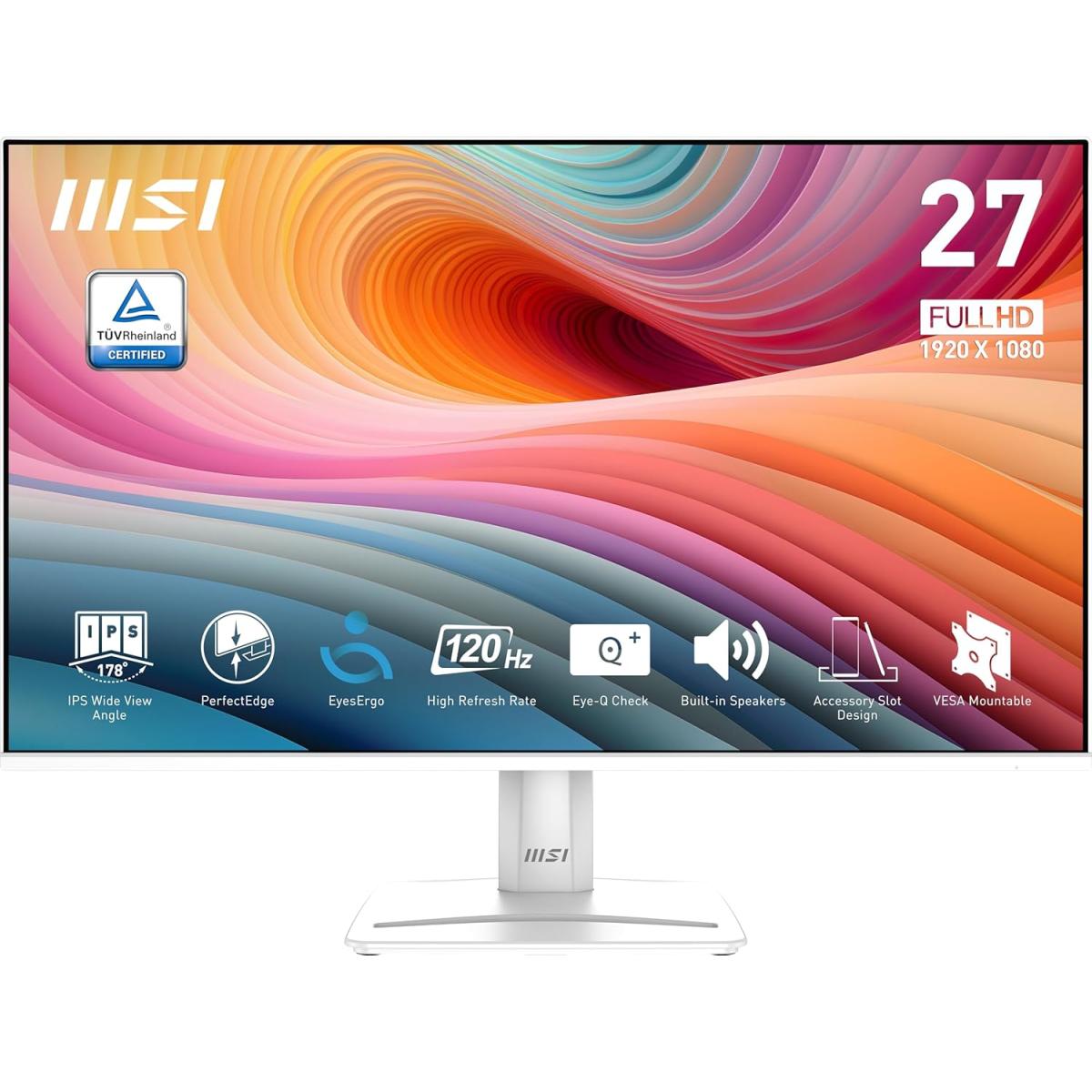 MSI PRO MP275W E2 – 27" FHD IPS, 120Hz, 1ms, 1500:1 Contrast, Built-in Speakers, EyesErgo, White