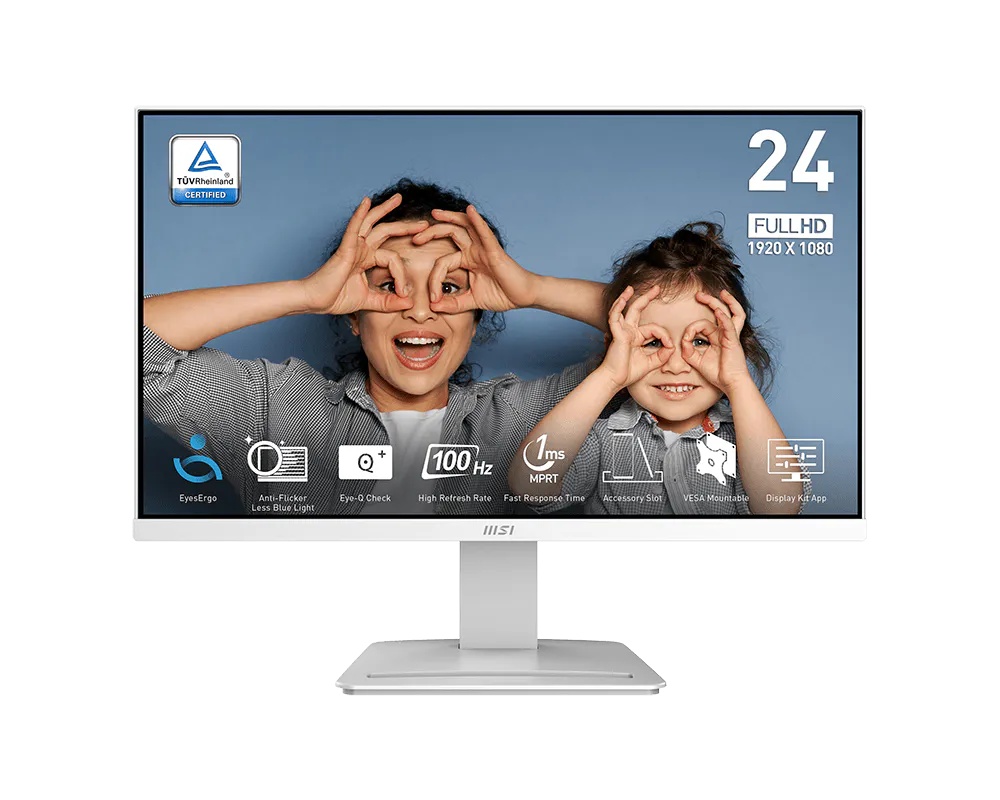 MSI PRO MP2412W – 23.8" FHD, 100Hz, 1ms, VA Panel, EyesErgo, Built-in Speakers, White