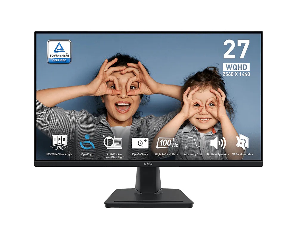 MSI PRO MP275Q 27" IPS Professional Monitor – QHD (2560x1440), 100Hz, HDR Ready, Built-In Speakers, HDMI & DP, Black